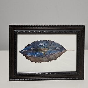 Elegant Framed Leaf Art with Beach At Sunset Scene